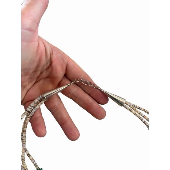 Vintage Zuni Native American Silver MOP Bird Fetish Heishi Necklace 18” - Picture 3 of 3